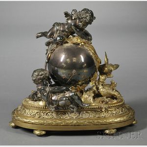 Gilded and Silvered Bronze Figural Mantel Clock