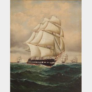 William Gay Yorke (American 1817-1892) Portrait of a Full-Rigged Ship