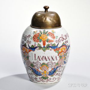 Polychrome-decorated Delft Snuff Jar