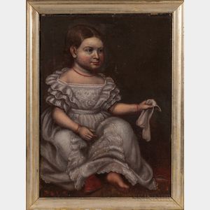 American School, Mid-19th Century Portrait of a Girl in a White Dress
