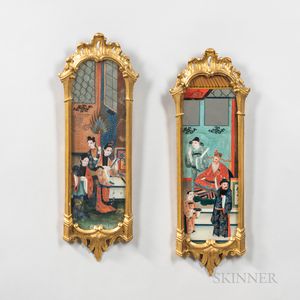 Pair of Small Reverse-painted Mirror Pictures