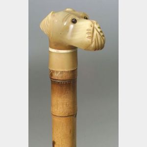 Carved Horn Dog-headed Walking Stick
