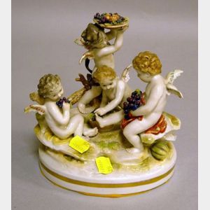 Dresden Porcelain Figural Group of Dionysian Cherubs.