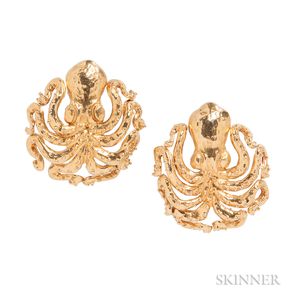 18kt Gold Octopus Earclips, Lalaounis