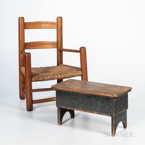 Blue-painted Cricket Stool and a Child's Ladder-back Chair