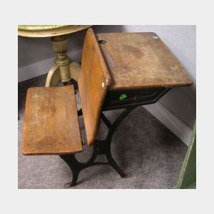 Childs Maple and Cast Iron School Desk.