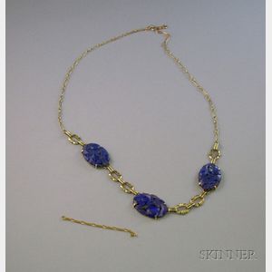 14kt Gold and Carved and Pierced Lapis Necklace