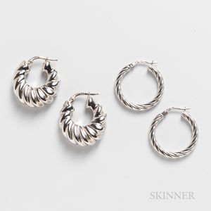Two Pairs of 18kt White Gold Hoop Earrings
