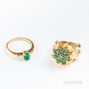 Two Gold and Emerald Rings