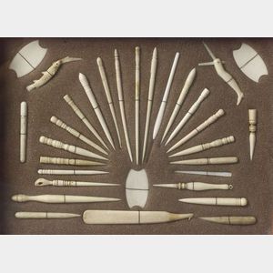 Thirty-one Carved Scrimshaw Articles