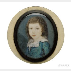 Portrait Miniature of a Young Boy Wearing a Blue Jacket with a White Lace Collar