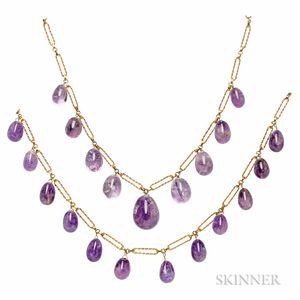 Two Gold and Amethyst Necklaces