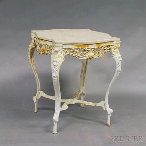 Rococo-style White-painted Cast Iron Marble-top Table