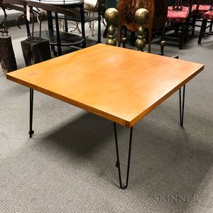 Mid-century Modern Maple Veneer and Wrought Iron Low Table