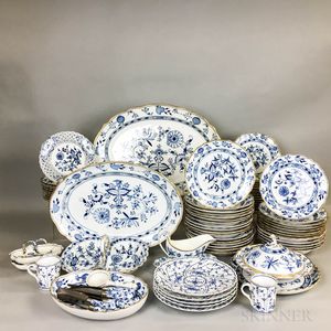 126 Pieces of Meissen Blue Onion Porcelain Tableware. 