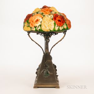 Pairpoint Table Lamp with Rose Bouquet Puffy Shade
