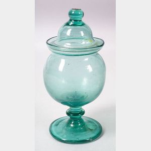 Light Aqua Free-Blown Glass Sugar Bowl