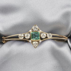 14kt Gold, Emerald, Diamond, and Pearl Bracelet