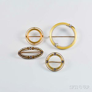Four 14kt Gold Brooches