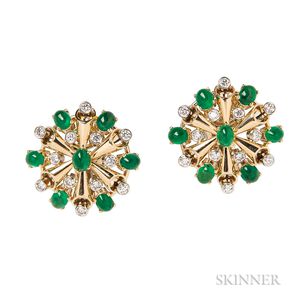 18kt Gold, Emerald, and Diamond Earclips, Aletto Bros.