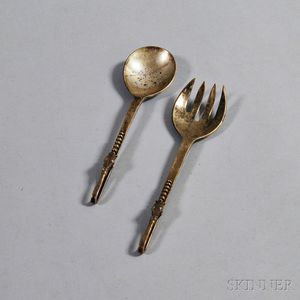 Pair of Mexican Sanborn Sterling Silver Salad Servers