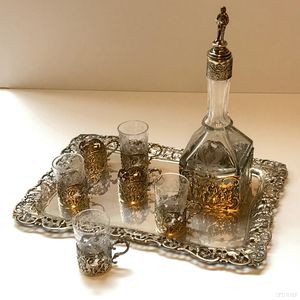 German .800 Silver and Glass Cordial Set