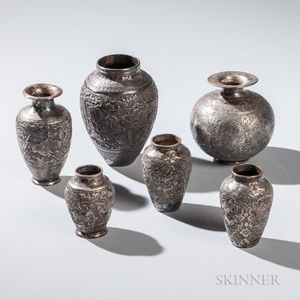 Six Persian Silver Vases