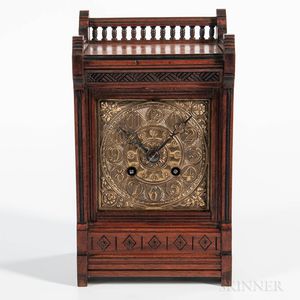 Miniature Art Nouveau Walnut Mantel Clock
