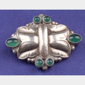Sterling Silver and Green Onyx Brooch