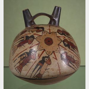 Pre-Columbian Polychrome Pottery Stirrup Spout Vessel