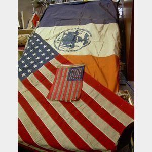 Two Embroidered Silk New York Flags and Four 48-Star American Flags