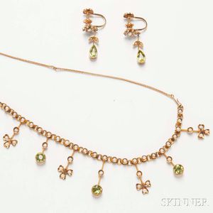 Antique 14kt Gold, Peridot, and Pearl Suite