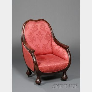 French Art Nouveau Carved Mahogany Bergere