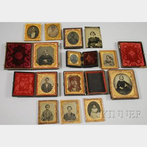Twelve Assorted 19th Century Tintype Portrait Photographs and a Daguerreotype