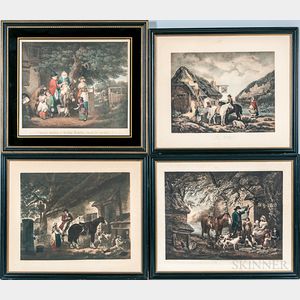 Four Framed British Engravings of Genre Scenes. 