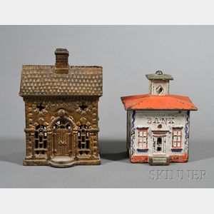Two Small Painted Cast Iron Architectural Still Banks