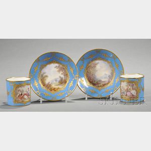 Pair of Sevres-style Porcelain Coffee Cans and Saucers