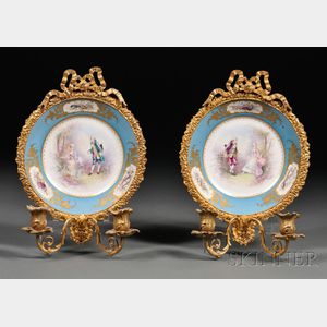 Pair of Louis XV-style Two-light Bronze-mounted Porcelain Wall Sconces