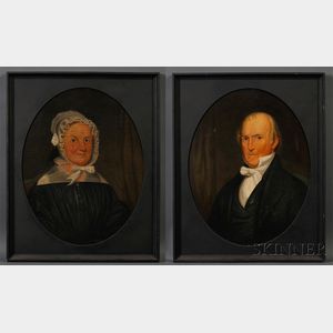 American School, 19th Century Pair of Portraits of a Husband and Wife