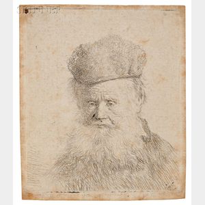 Rembrandt van Rijn (Dutch, 1606-1669) Bust of an Old Man with a Fur Cap and Flowing Beard, Nearly Full Face, Eyes Direc