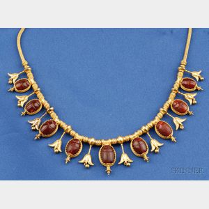 Etruscan Revival 18kt Gold and Carnelian Necklace