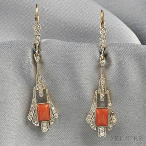 18kt Gold, Coral, and Diamond Earpendants