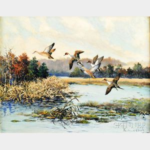Roland Clark (American, 1874-1957) Ducks in Flight