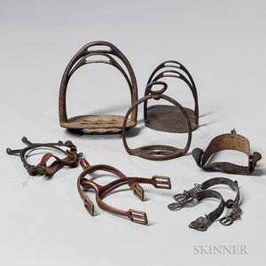 Group of 19th Century Iron and Brass Stirrups and Spurs