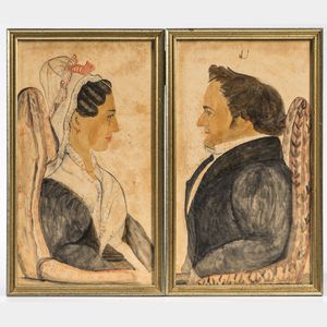 American School, 19th Century Pair of Portraits of Abner and Dorothy Wood Brigham