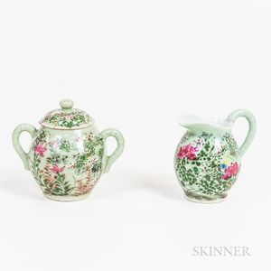 Chinese Export Celadon-glazed Porcelain Jug and Covered Sugar