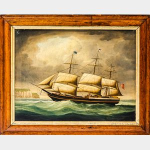 Framed Painting of a British Ship off the Cliffs of Dover