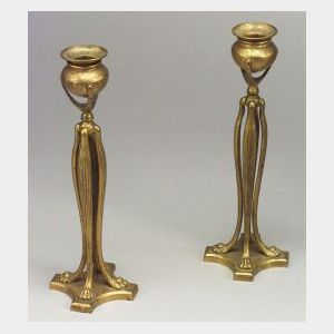 Pair of Tiffany Studios Gold Dore Candlesticks