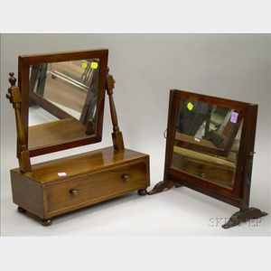 Inlaid Mahogany Veneer Dressing Mirror on Cabinet and a Dressing Mirror on Stand.