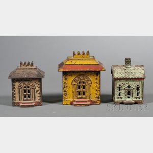 Three Small Painted Cast Iron Architectural Still Banks